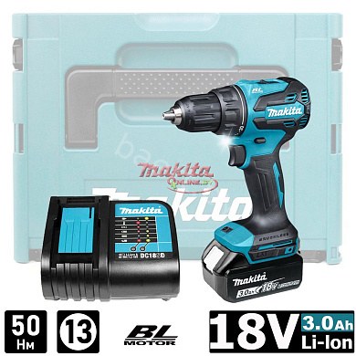 Шуруповерт DDF490SF1J аккумуляторный  (18V / 1*3.0 Ah / DC18SD / 50 Nm / BL / MakPac 2)