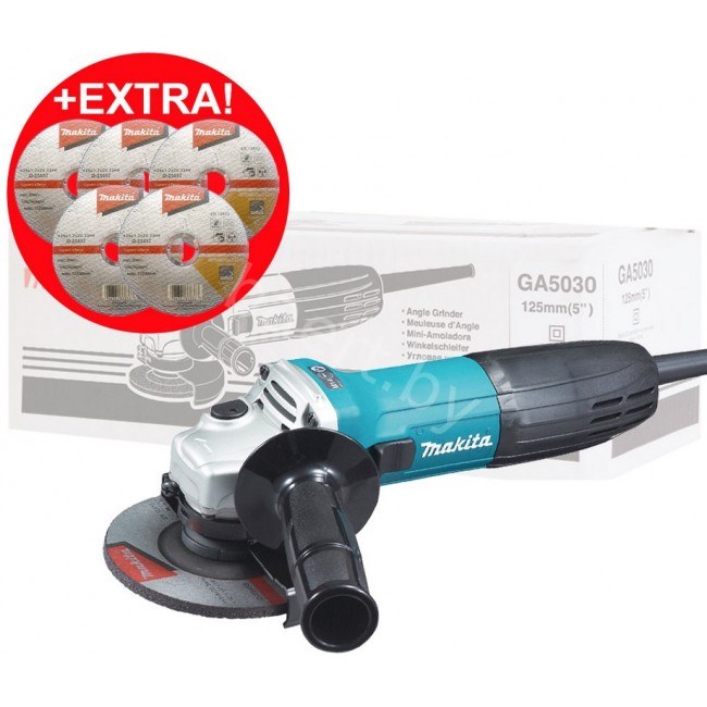 Одноручная углошлифмашина MAKITA GA 5030 X5 в кор..+ диски D-25557 (5 шт.) GA5030X5