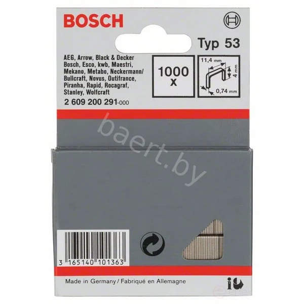 Скоба металлическая тонкая T53 11,4 0,74 4мм (1000шт) 2.609.200.291