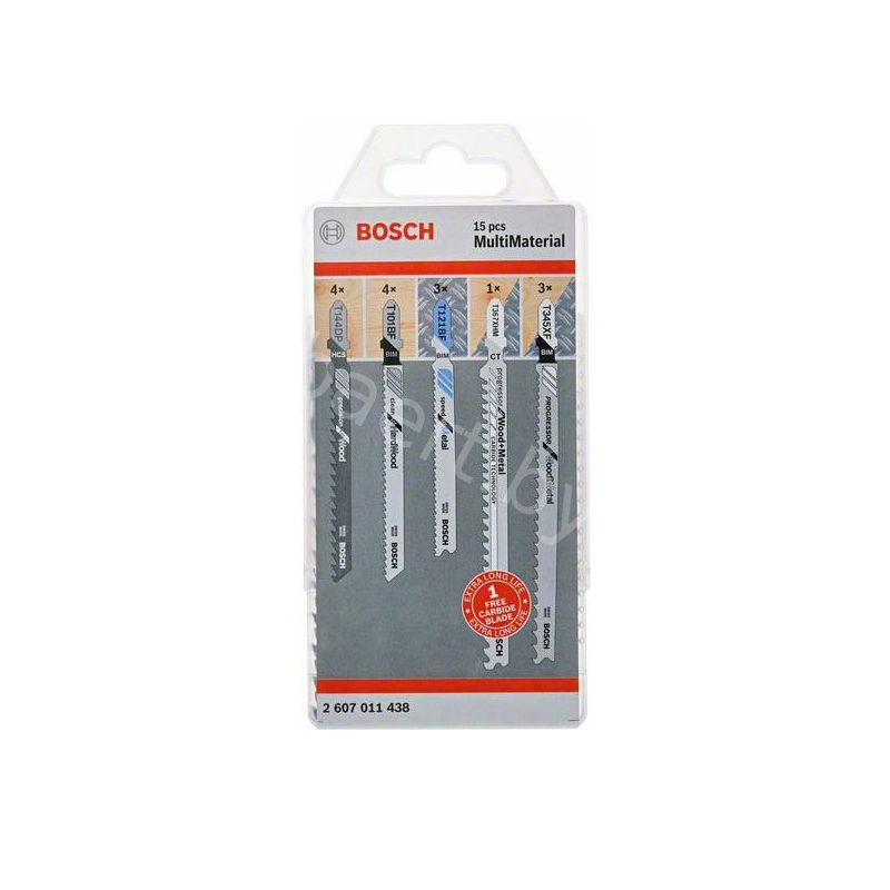 Набор лобзиковых пилок MultiMaterial 4штT144DP/4штT101B/3шT121BF/3шT121BF/1шT367XHM (15шт) 2.607.011.438