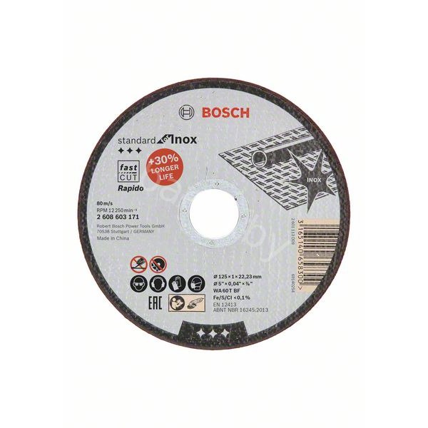 Круг отрезной прямой по нерж. стали Standard  for Inox Rapido D125 1мм 2.608.603.171