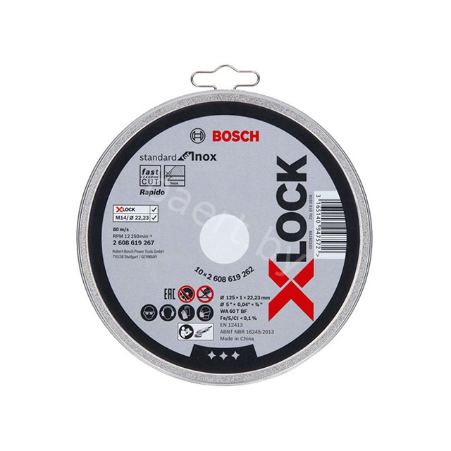 Круг отрезной 125х1.0x22.2 мм для нерж. стали X-LOCK Standard BOSCH (10 шт.) ( прямой) (2608619267)