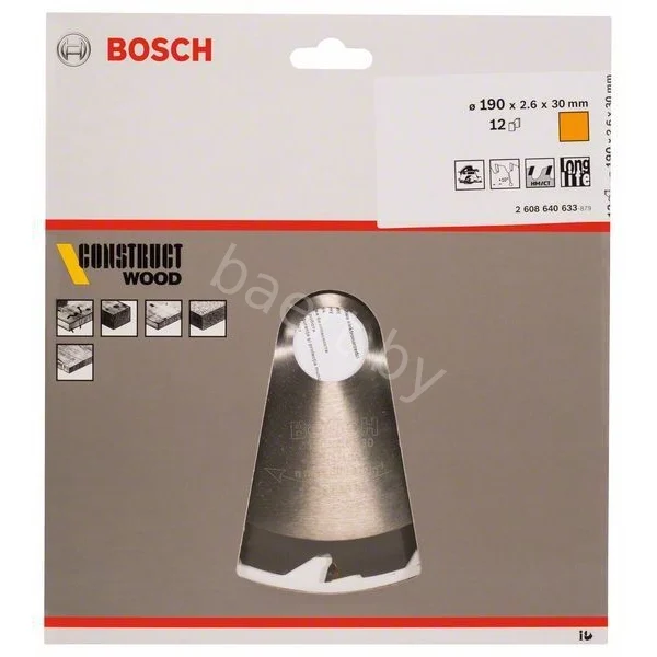 Диск пильный для ручных циркулярных пил Construct Wood D190 30 2,6/1,6 12T 2.608.640.633