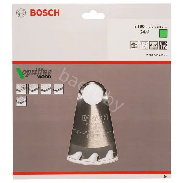 Диск пильный для ручных циркулярных пил Optiline Wood D190 30 2,6/1,6 24T 2.608.640.615