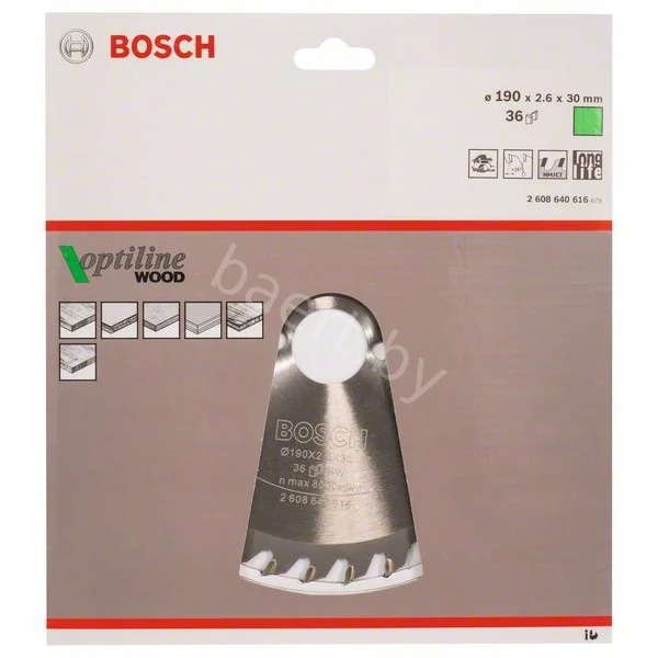Диск пильный для ручных циркулярных пил Optiline Wood D190 30 2,6/1,6 36T 2.608.640.616