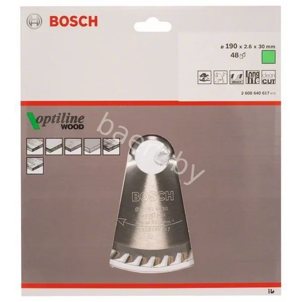 Диск пильный для ручных циркулярных пил Optiline Wood D190 30 2,6/1,6 48T 2.608.640.617