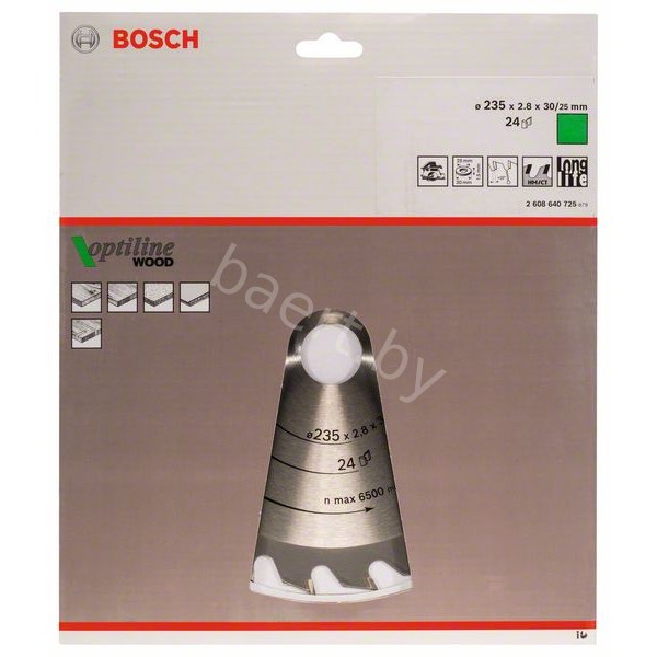 Диск пильный для ручных циркулярных пил Optiline Wood D235 30/25 2,8/1,8 24T 2.608.640.725