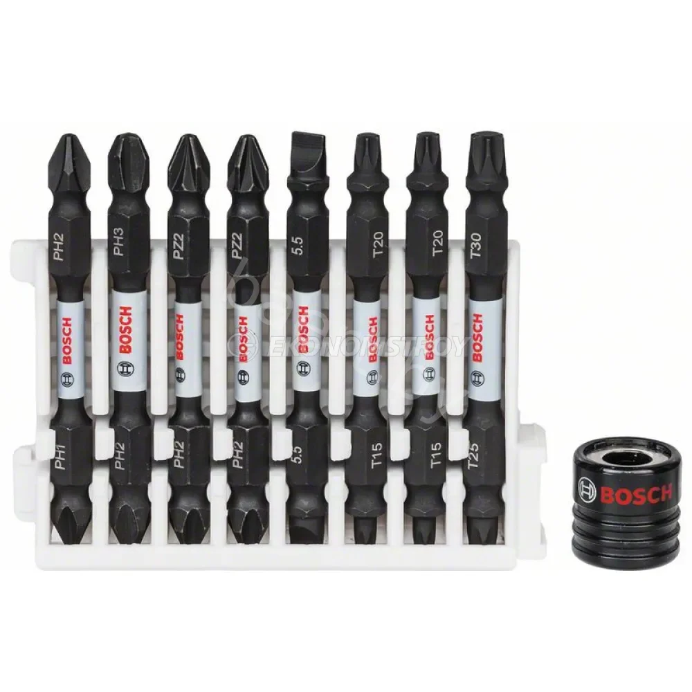Набор насадок-бит PH1/PH2 PH2/PH3 PH2/PZ2 (2шт) SL1x5.5 T15/T20 (2шт) T25/T30 + магнитная муфта 2.608.522.345