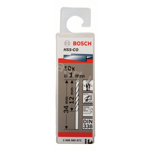 Сверло по металлу HSS-Co  1,0x12x34 мм  (10 шт), BOSCH, Китай. Артикул 2.608.585.872