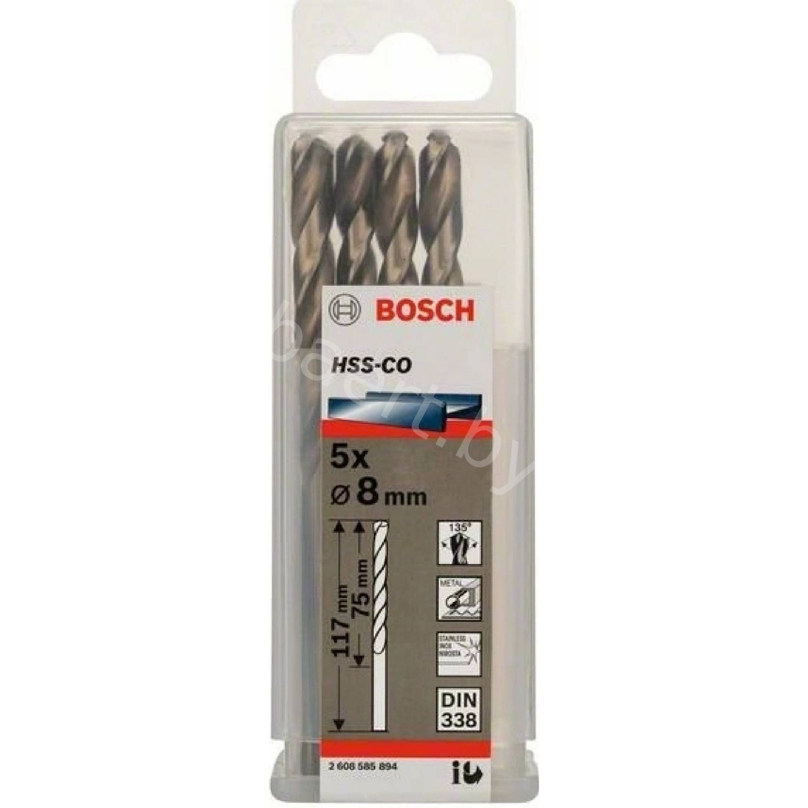 Сверло по металлу HSS-Co  8,0x75x117 мм  (5 шт), BOSCH, Китай. Артикул 2.608.585.894 , страна ввоза - Германия