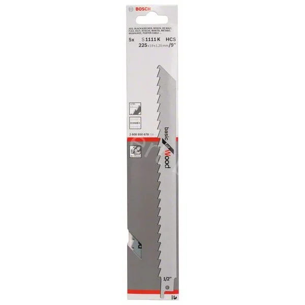 Полотно пильное по древесине S1111K HCS Basic for Wood 8,5/3*225*19*1,25мм (5шт) 2.608.650.678