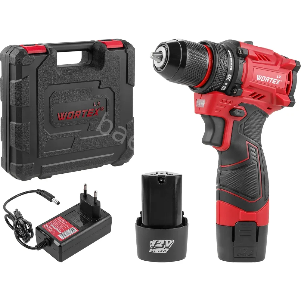 Аккум. дрель-шуруповерт WORTEX LX BD 1220 DLi 12В, 30 Нм, 2*1.5 Ач, патрон 10 мм, бесщёт., арт.1333699 (Китай)
