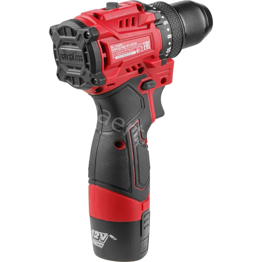 Аккум. дрель-шуруповерт WORTEX LX BD 1220 DLi 12В, 30 Нм, 2*1.5 Ач, патрон 10 мм, бесщёт., арт.1333699 (Китай)