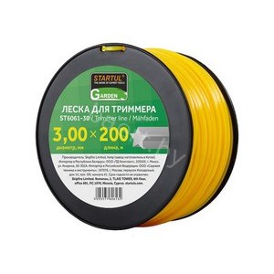 Леска ф 3.0 мм х 200 м "звездочка" STARTUL GARDEN, арт.ST6061-30 (Китай)